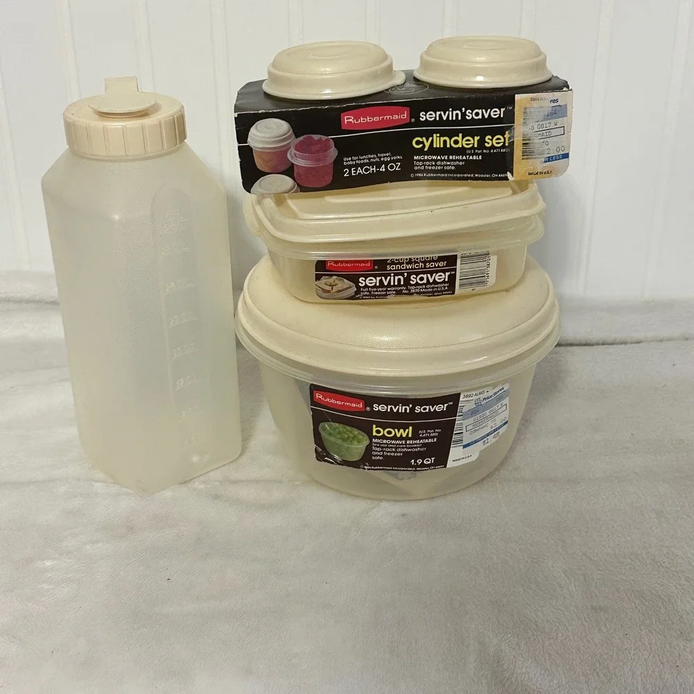 Vintage Rubbermaid Servin' Saver Food Storage Set 5pc Almond New Vintage Contain